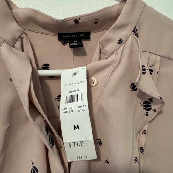 Ann Taylor Pink Ruffled Long Sleeve Blouse - Picture 2 of 3